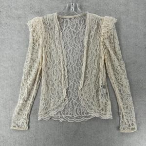 GORGEOUS Lace‎ Cardigan Top Size 12 Ivory Top Boxy Layering Blouse Ruffle Sleeve